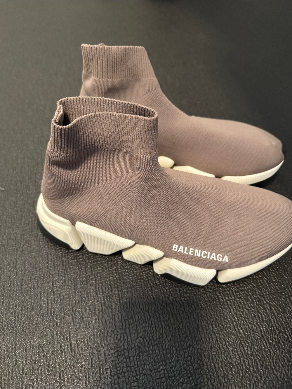 Balenciaga Taupe Knit Sock Sneakers with White Sole